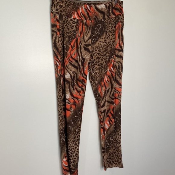 Susha Women Orange Brown Bohemian Animal Print Trouser Pants Size XL - Picture 2 of 11